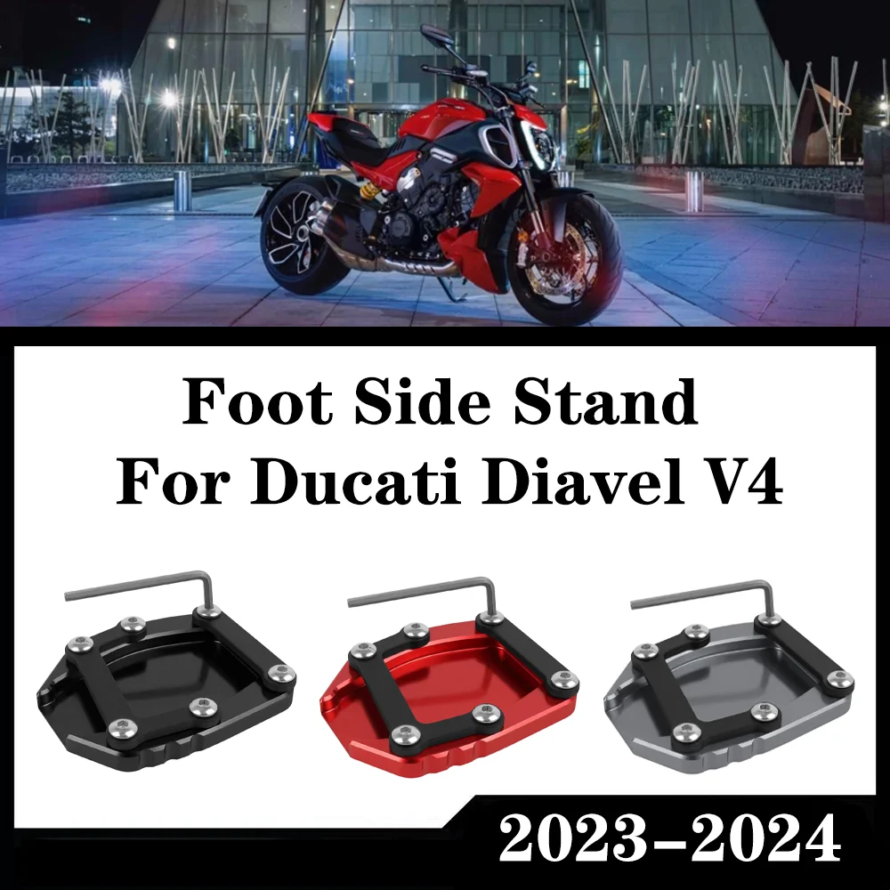 New Motorcycle Foot Side Stand For Ducati Diavel V4 DIAVEL V4 2023 2024 Kickstand Extension Pad Enlarge Support Plate Accessory