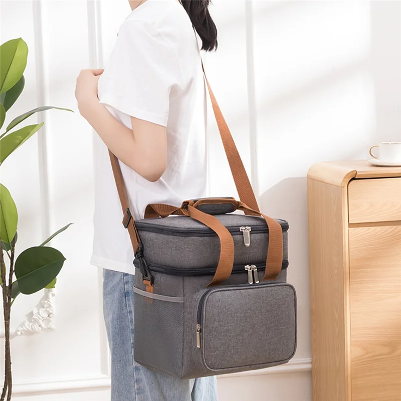 

ELOS-Insulated Lunch Bag Double-Layer Leakproof Waterproof Lunch Bag With Shoulder Strap Picnic Camping Bag