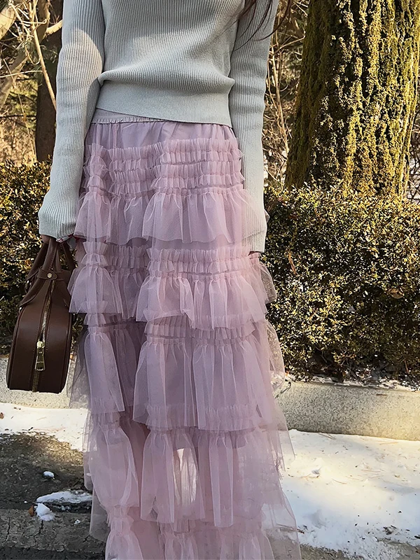 

Милая тяжелая юбка трапециевидной формы, женская юбка с высокой талией Fairy Dust, легкая дрейфующая многослойная юбка для тела