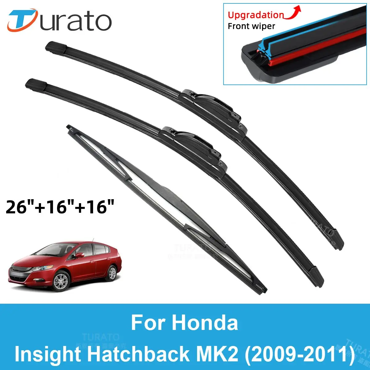 

3PCS Car Wiper Blades for 2009-2011 Honda Insight MK2 Front Rear Windshield Wipers Double Rubber Car Accessories 2009 2010 2011