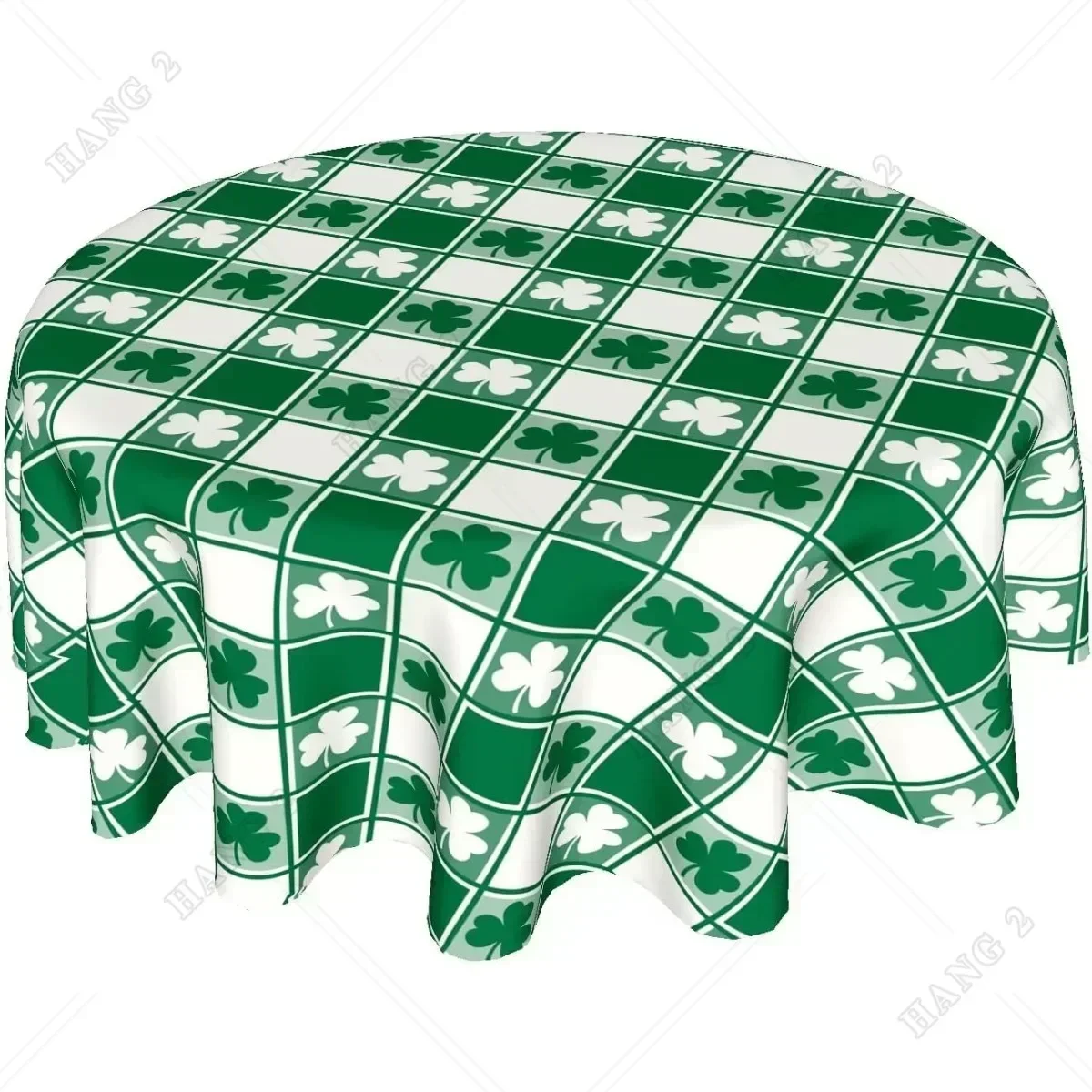 St. Patrick's Day Table Cloth Green and White Checkered Shamrock Round Fabric Tablecloth for Parties Dinning Room Kitchen