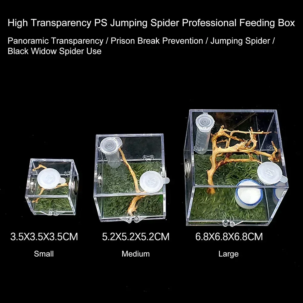 Small Reptile Feeding Box Transparent Acrylic Jumping Spider Breeding Box Habitat Small Insect Container Humidifier Feeding Port