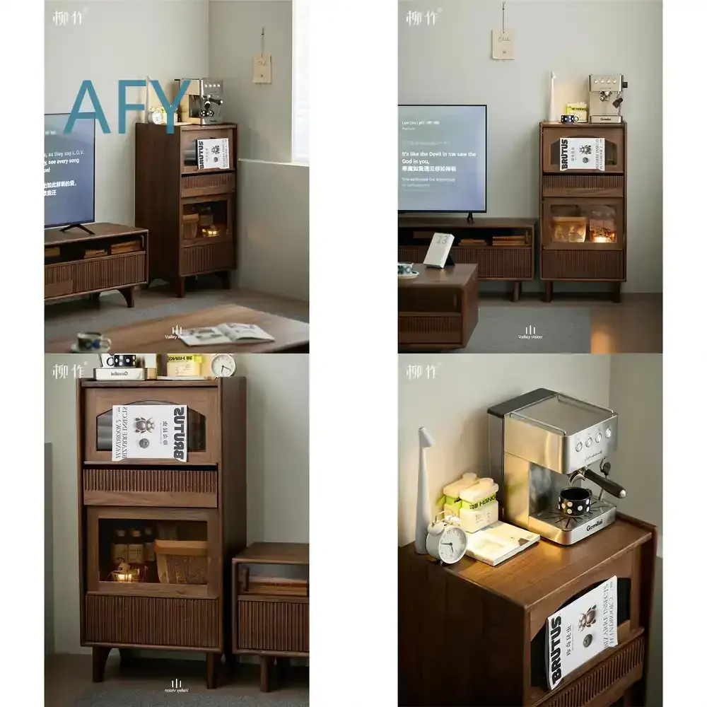 Solid Walnut Wood Sideboard Cabinet for Living Room Minimalist Creative Storage Drawer Cabinet for New Chinese Style Home