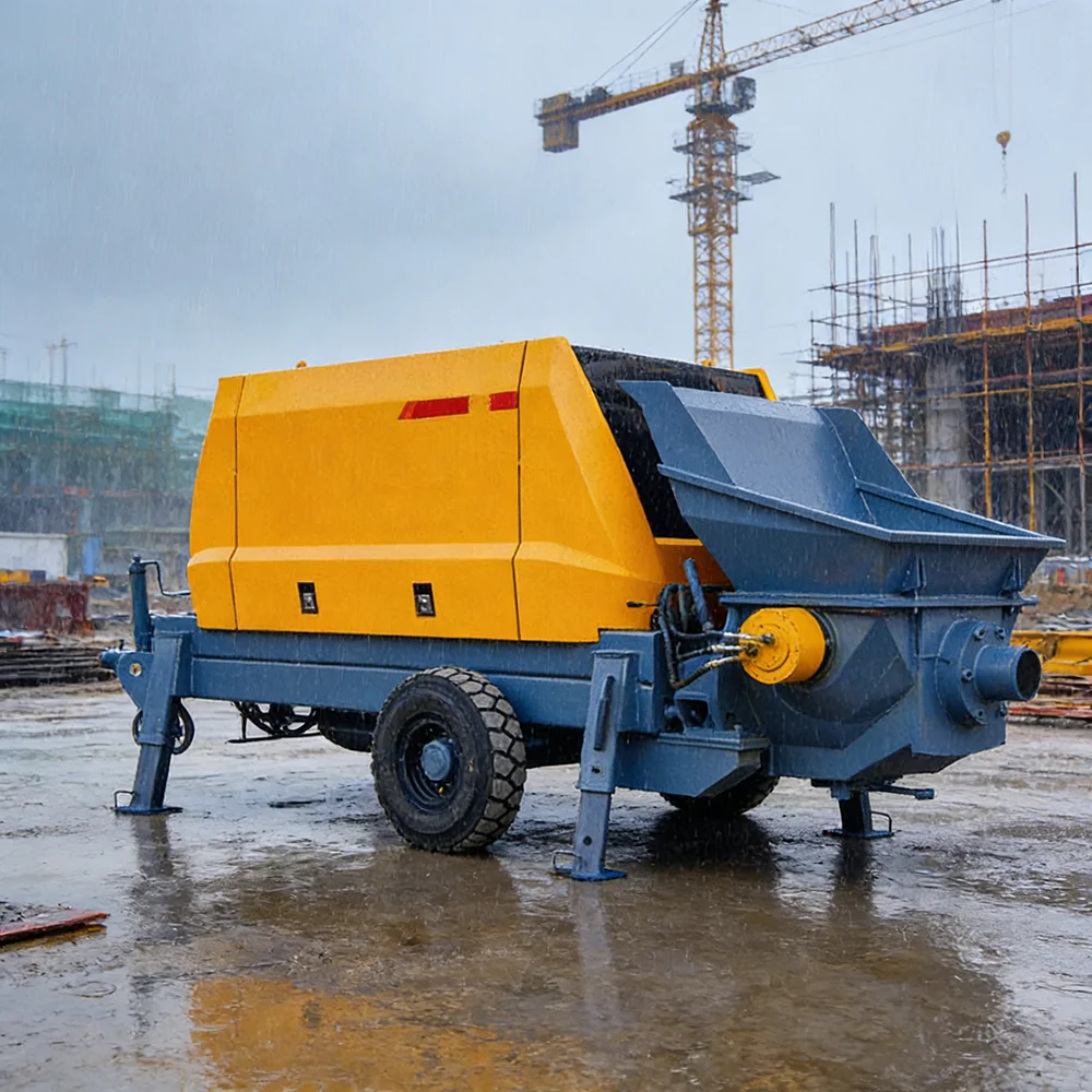 Trailer Concrete Pump,High Pressure,Stainless Steel Hopper,For Road Repair,Residential Construction,Easy Tow