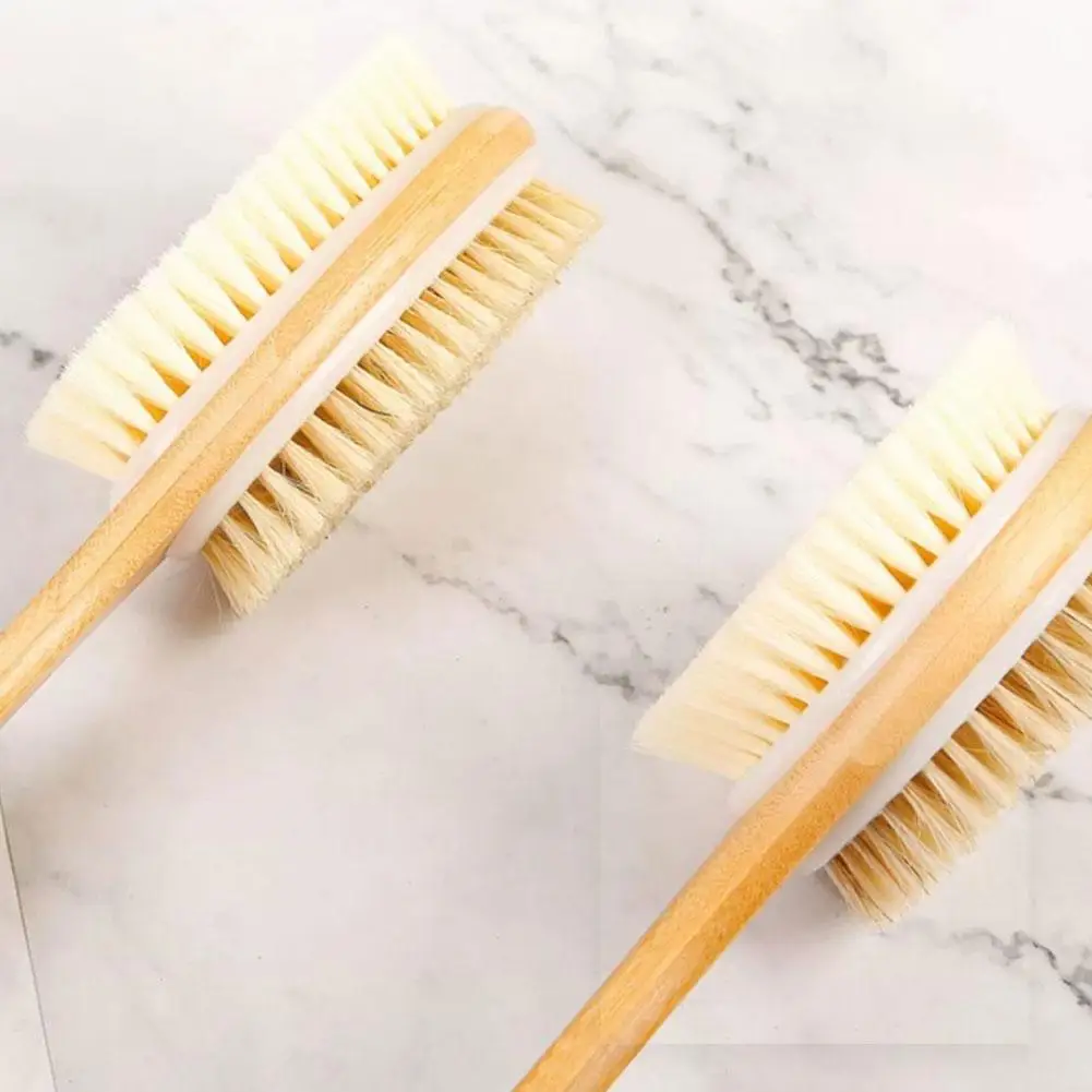 แปรงอาบน้ำไม้ไผ่พร้อมขนแปรงนุ่มและแข็ง, ด้ามยาวสองด้านสำหรับอาบน้ำ, เครื่องขัดหลัง, ผลัดเซลล์ผิว, แปรงเปียกหรือแห้ง
