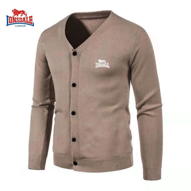 New Men's Embroidered LONSDALE Long Sleeved Knitted V-neck Cardigan Autumn and Winter Fashionable Casual Multifunctional Top