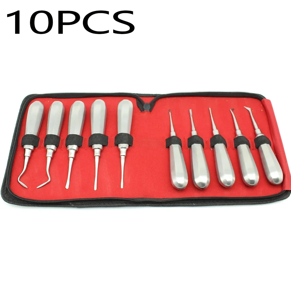 10pcs Dental Elevator Teeth Extraction Tooth Extracting Forceps Stainless Steel Curved Root Lift Elevator Dentist Surgical Tools