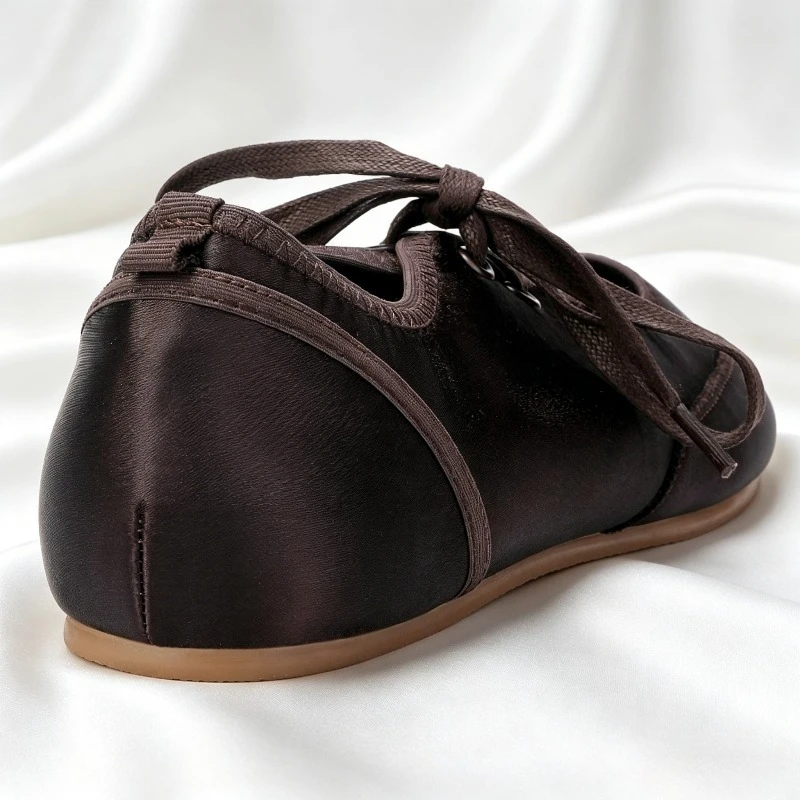 New Designer Lace Up Flat Shoes Women Satin Shallow Comfort Soft Sole Casual Shoes Female Round Toe Sports Ballet Flats Women image 4