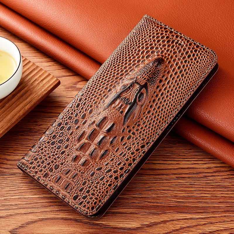 Crocodile Genuine Leather Flip Case For Nokia X6 X7 X71 X9 X10 X20 XR20 X100 Business Phone Cover