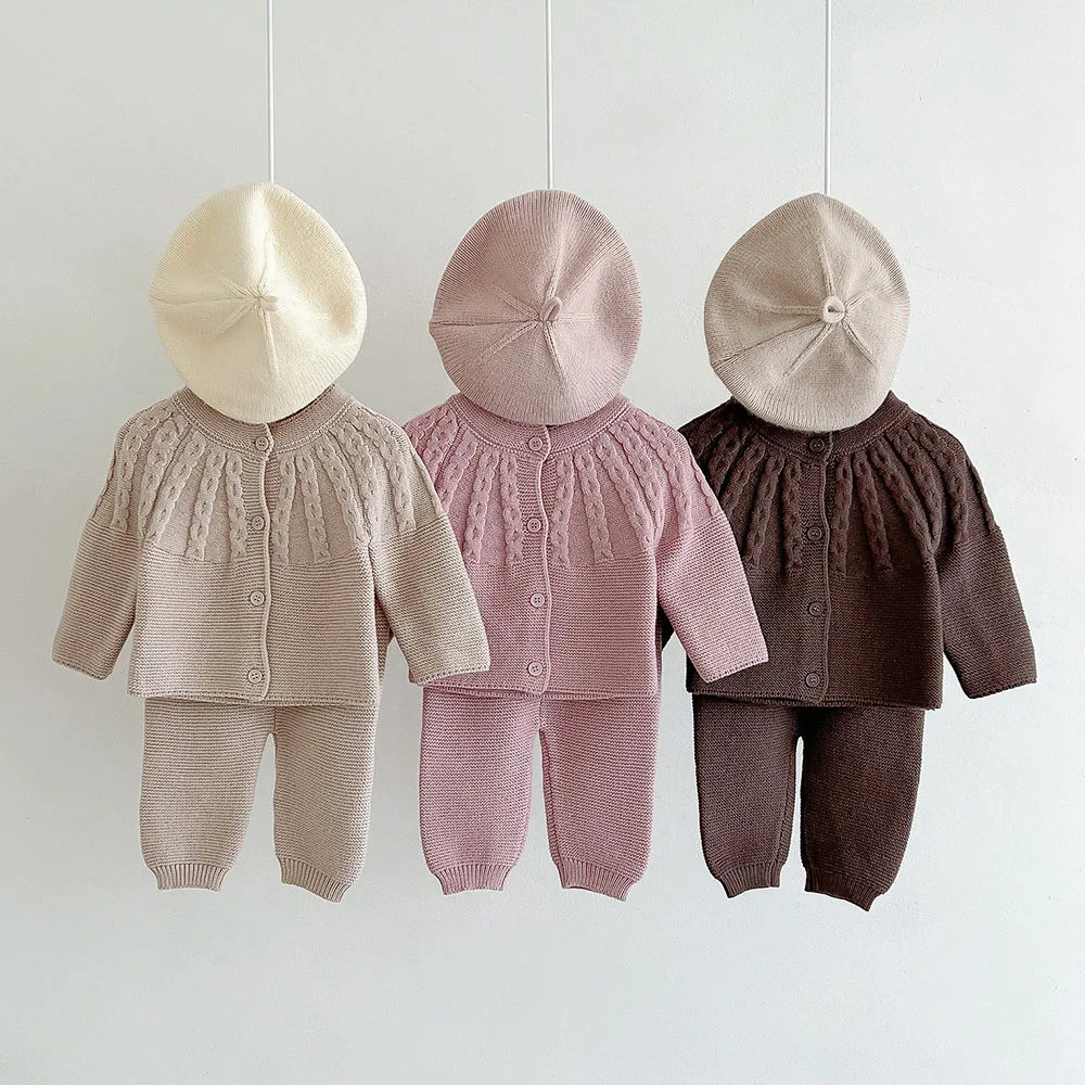 Spring Baby Girl Clothes Set 2Pcs Knit Sweater + Pants For Baby Girls Newborn Baby Clothes Gift