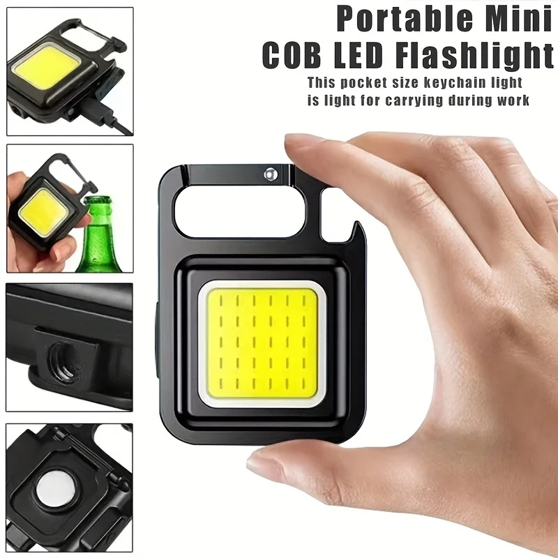 1Pc Super Bright MINI COB Keychain Flashlight Charging Lamp Rechargeable Lights with Magnet 4 Lighting Modes for Camping Home