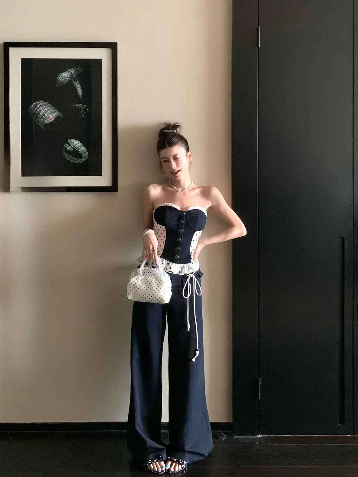 

Винтажные джинсы LIONE с цветочным принтом, широкие брюки свободного кроя с высокой талией, повседневные, летняя коллекция, темно-синие