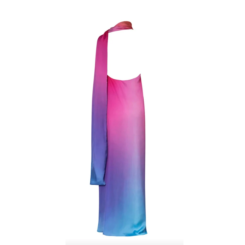 Color Gradient Swimwear Dress European and American Droop Design Loose Long Tape Maxi Skirt One-shoulder Irregular Swimsuit