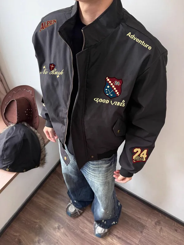 

Мужская свободная бейсбольная куртка-кардиган в уличном стиле с вышивкой, повседневная, ветрозащитная, весенне-осенняя, для пар