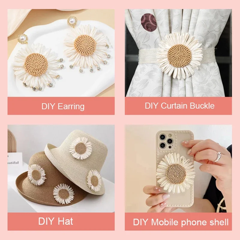 10 قطعة 8 سنتيمتر عباد الشمس PP العشب المنسوجة زهرة ديزي القش قبعة الصنادل الملابس والاكسسوارات زهرة DIY الحلي ديكور المنزل