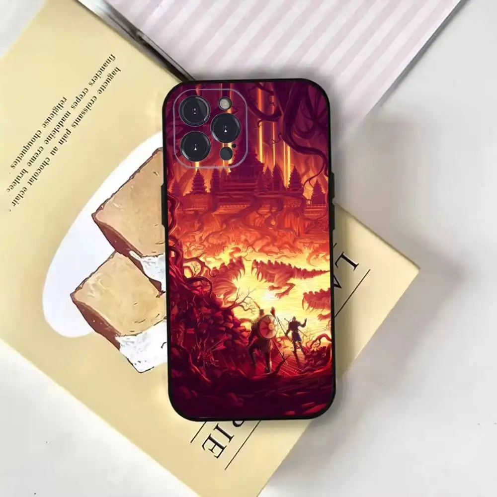 P-Praise the Sun D-Dark Souls iPhone16,15,14,13,12,11 Plus,Pro Max,XS,X,XR,SE,Mini,8,7用ソフトブラックカバー