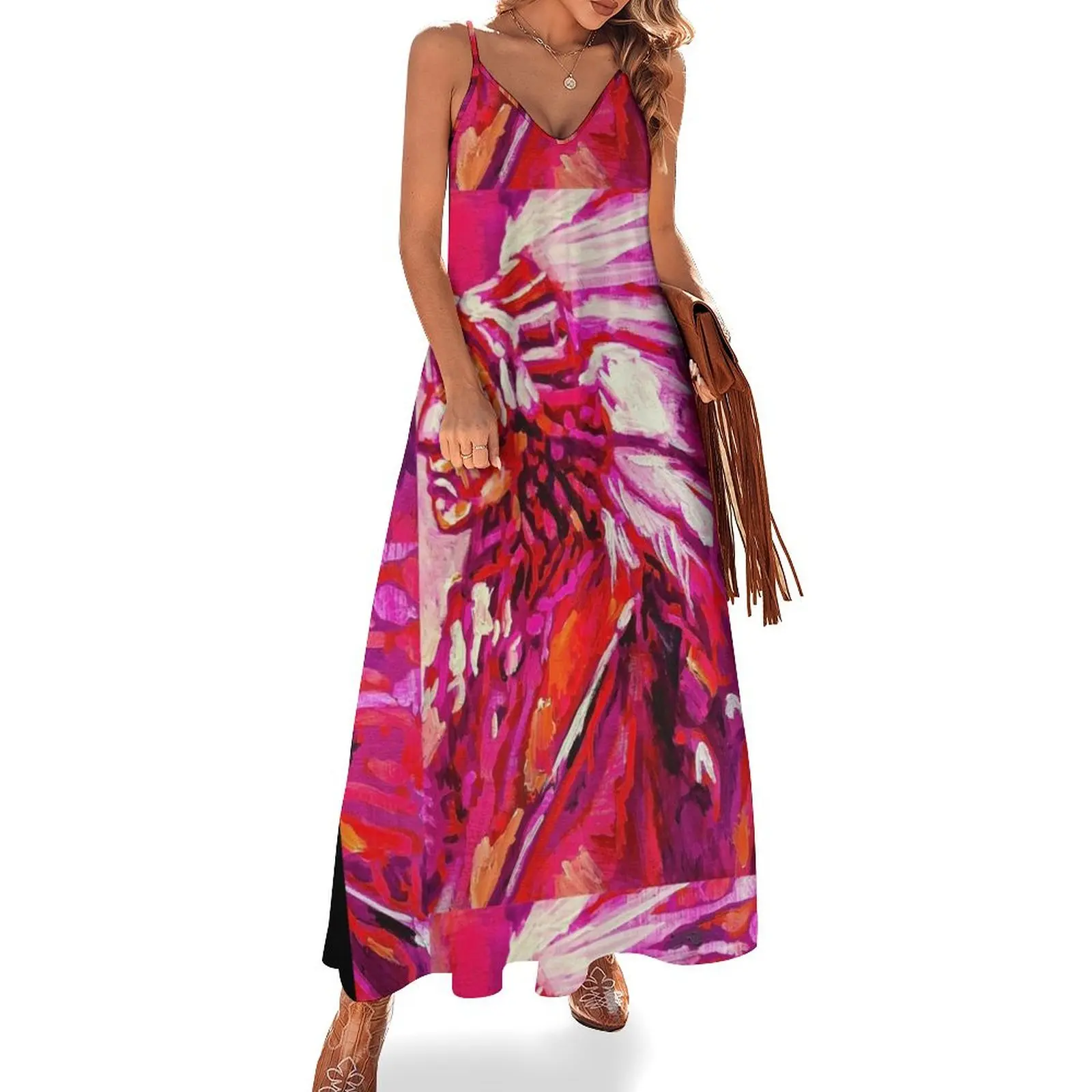 

Indian Chief in pink and orange Sleeveless Dress women's fashion dresses Dress women Dress