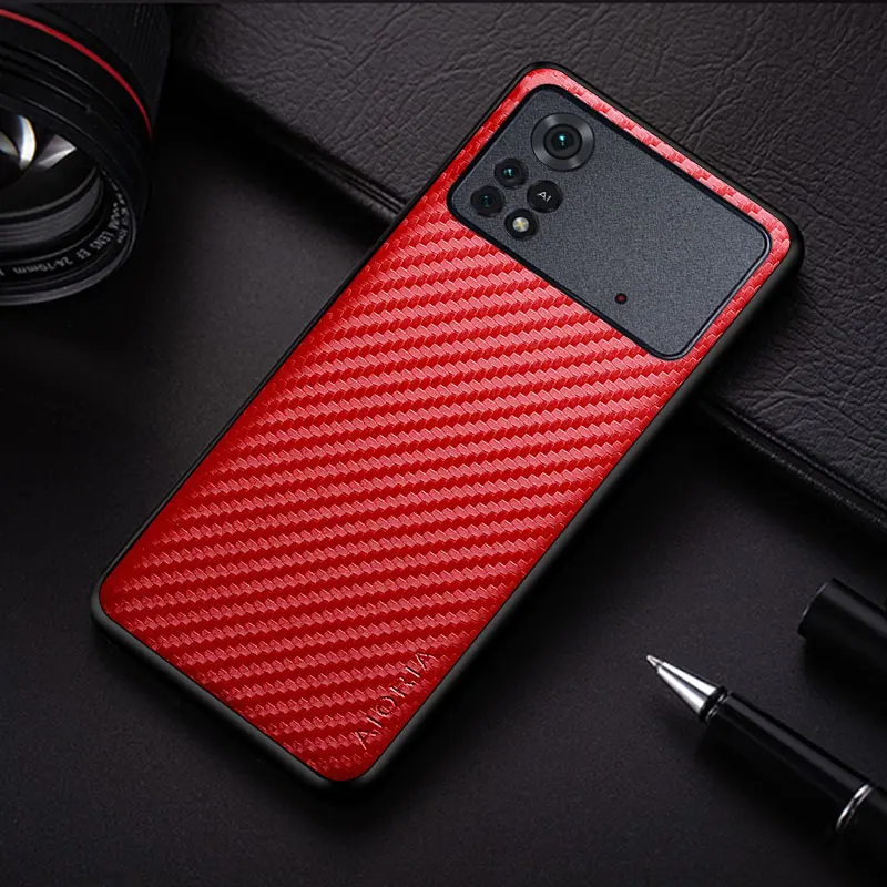 Carbon Fibre texture Phone Case for Xiaomi Poco X4 Pro NFC 5G Fashion Design Back Cover Funda Coque for Xiaomi Poco M4 Pro Case