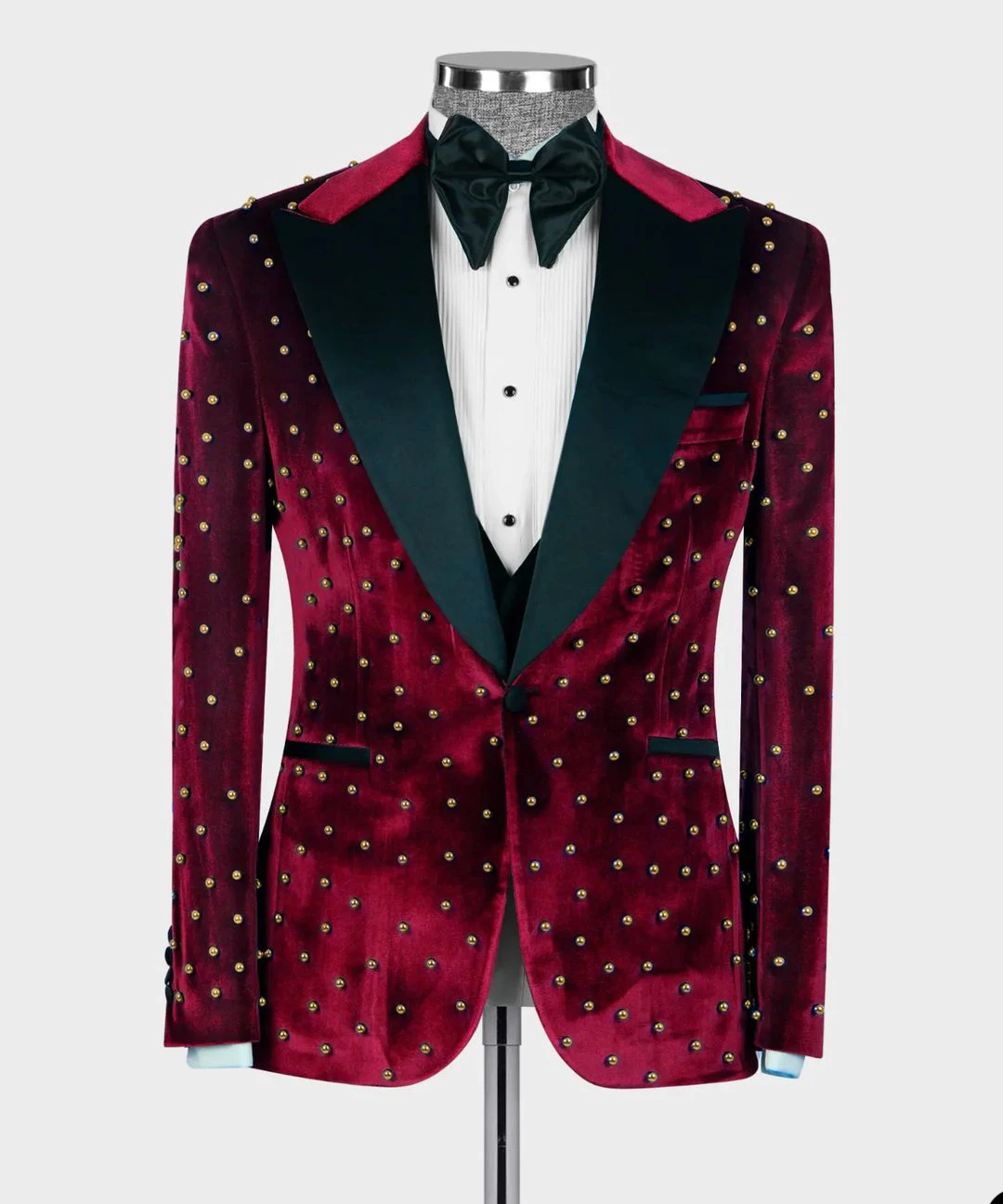 Gold Pearls Beading Men Wedding Tuxedos Red Black Groom Dinner Evening Suit Birthday Party Wear One Piece