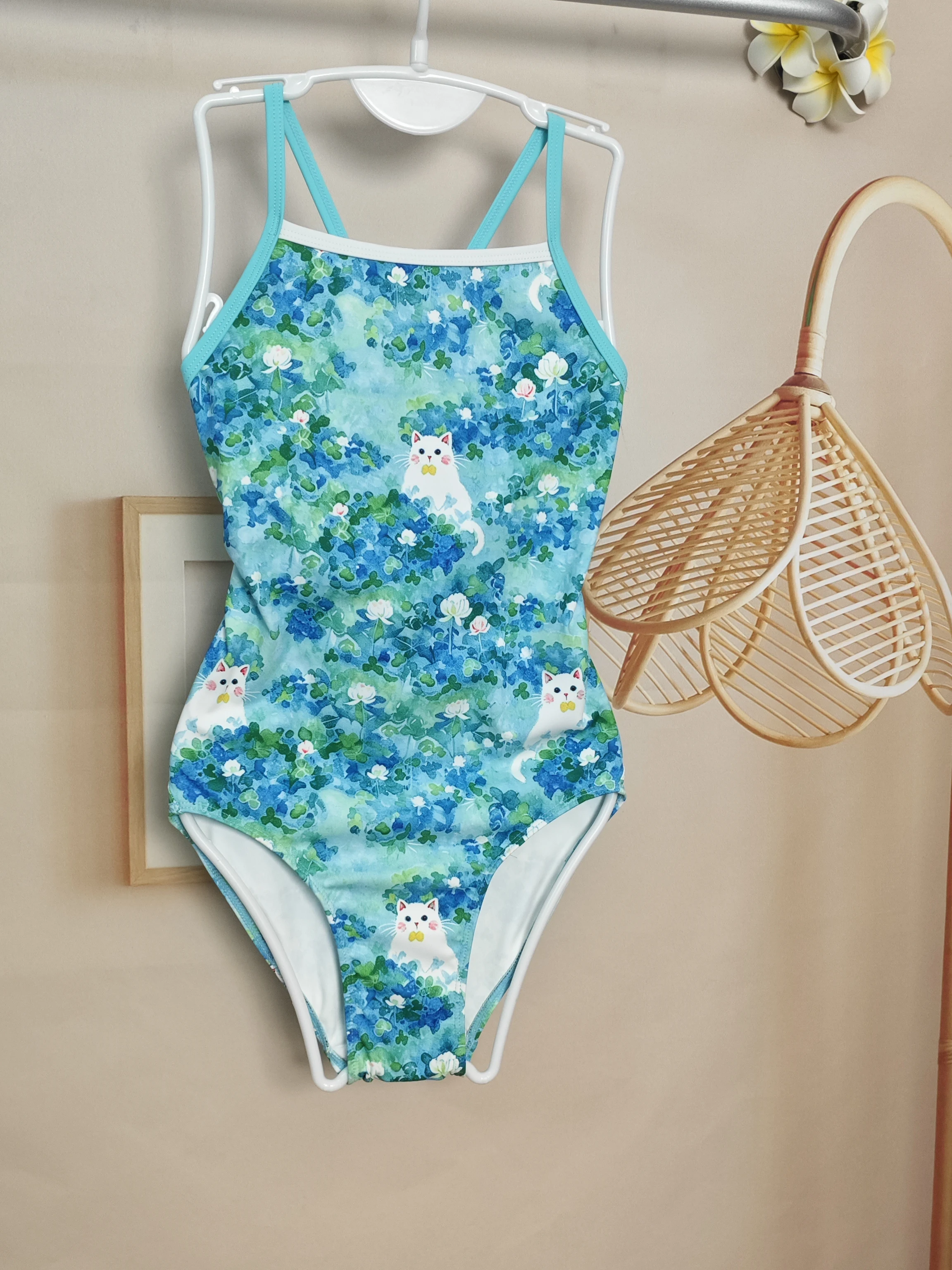 Lycra One-Piece Triangular Swimsuit Women's Cartoon  Print Professional Racing Swimming Gym Split Tummy Control Quick Dry