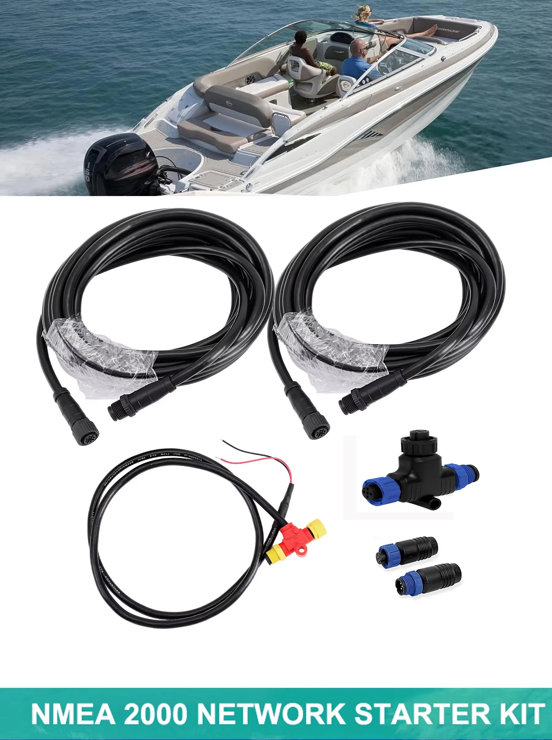 Matsutec NMEA 2000 Starter Kit, N2K Network Backbone Cables Drop Dual Tees Kits Terminators Marine for Lowrance Simrad Garmin