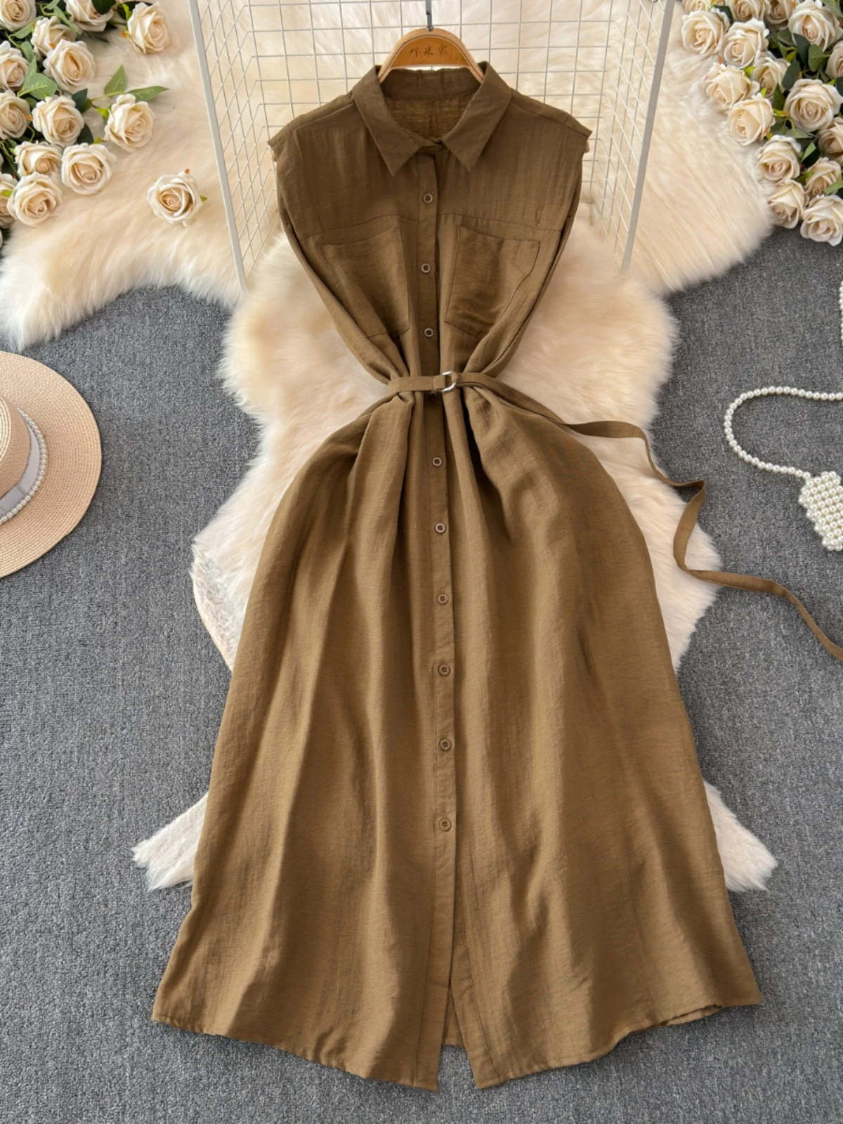 Slimming A-Line Long Dress Shi - Korean Style A Line Shirt Dress ulasan dan harga