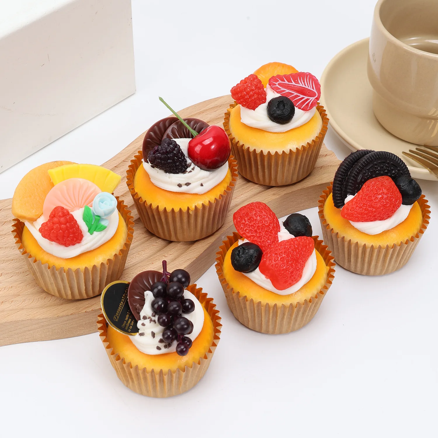 

6pcs Artificial Cupcake French Cream Cake Fake Food Model Simulation Cup Cake Dessert Photography Props Decoration Home Decor