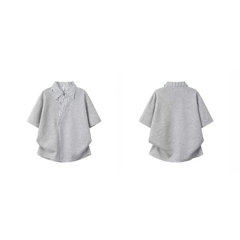 A Two-piece Shirt Collar Short-sleeved T-shirt Men Summer Trendy Brand High-end Polo Collar  Cool Loose Men's Half-sleeved Shirt