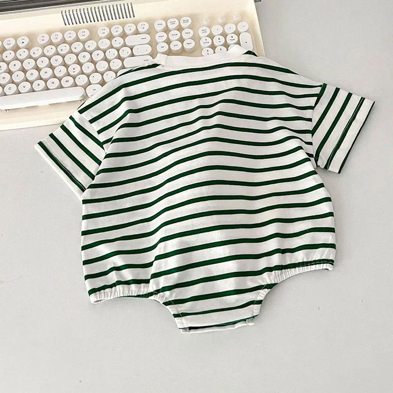 2024 New Summer Baby Girls Bodysuit 0-2T Thin Style Toddler Cute Striped Dinosaur Jumpsuit Infant Boys Outwear One Piece