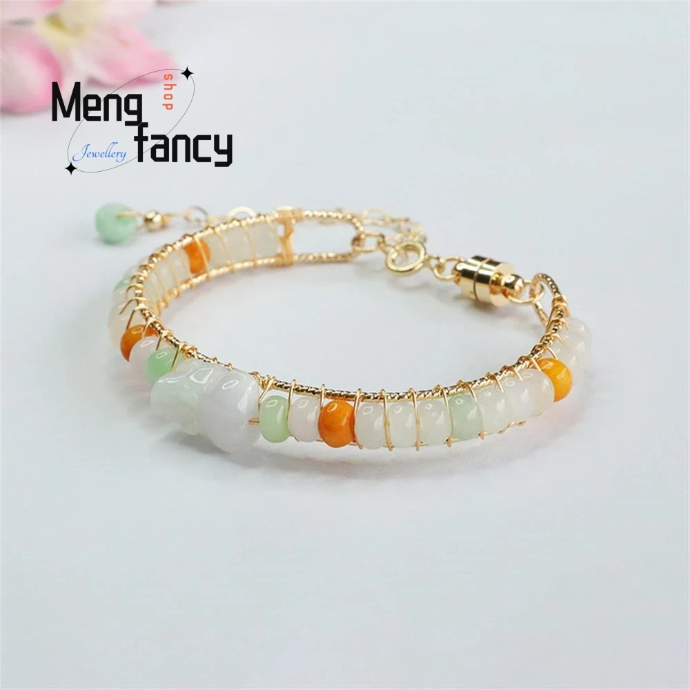 Natural Jadeite Pixiu Bracelet Tri-colour Abacus Bead String Exquisite Elegant Simple High-grade Luxury Quality Fashion Jewelry