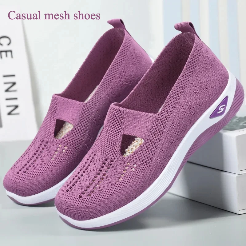 New women\'s shoes, spring and summer breathable and comfortable, single shoes suitable for mother soft sole casual mesh shoes