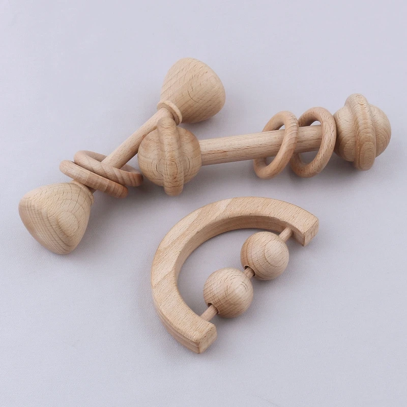 1pc BPA Free Silicone Baby Teether Heart Shape Baby Wooden Ring Bracelets Silicone Beads Newborn Rodent Molar Teething Rattle