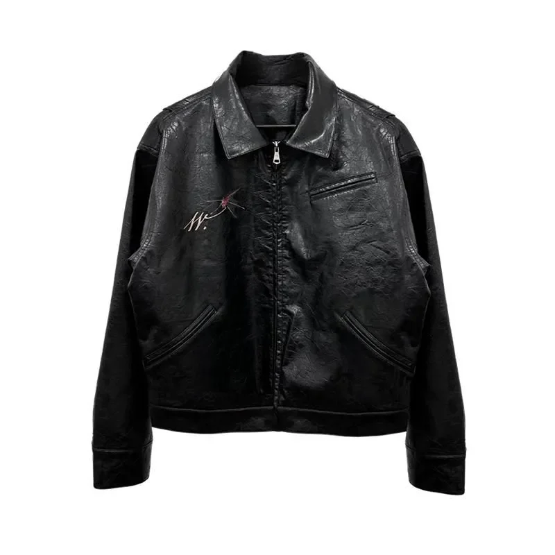 Motorcycle pu leather jacket coat baseball jacket american style retro oil wax leather jacket for men street high level clothes