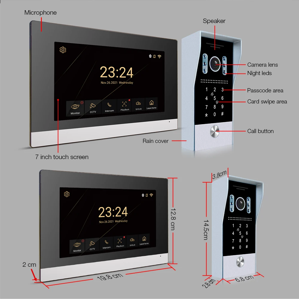 Video Intercom System 1080P Tuya WiFi  Video Door Bell Wireless Video DoorPhone with RFID Password Unlock Door Camera