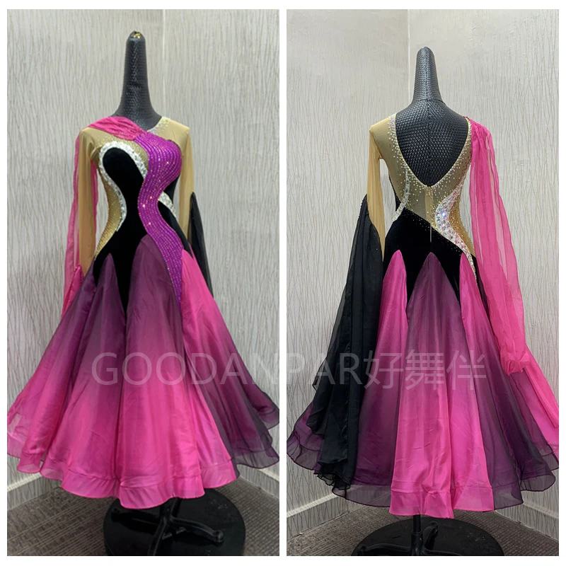 

GOODANPAR Costume new Modern Competition Waltz Tango Ballroom Dance Dress Standard Girls Women long sleeve dance dress gradual