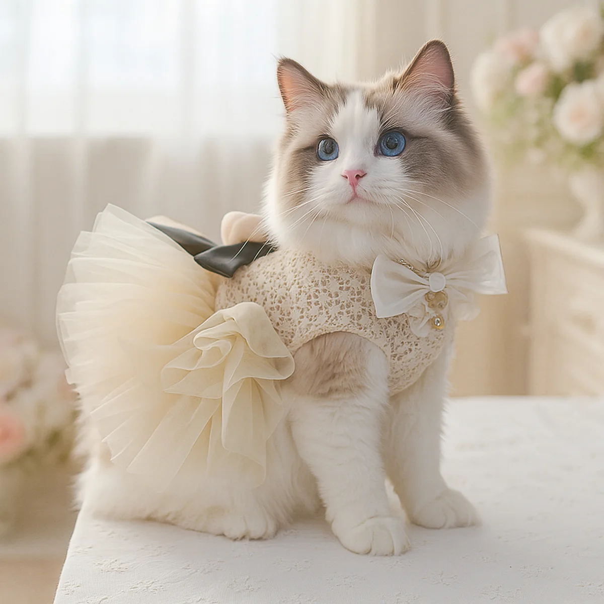 Pet puppy cat clothes small dog spring summer cocoa lady wedding princess style dog skirt