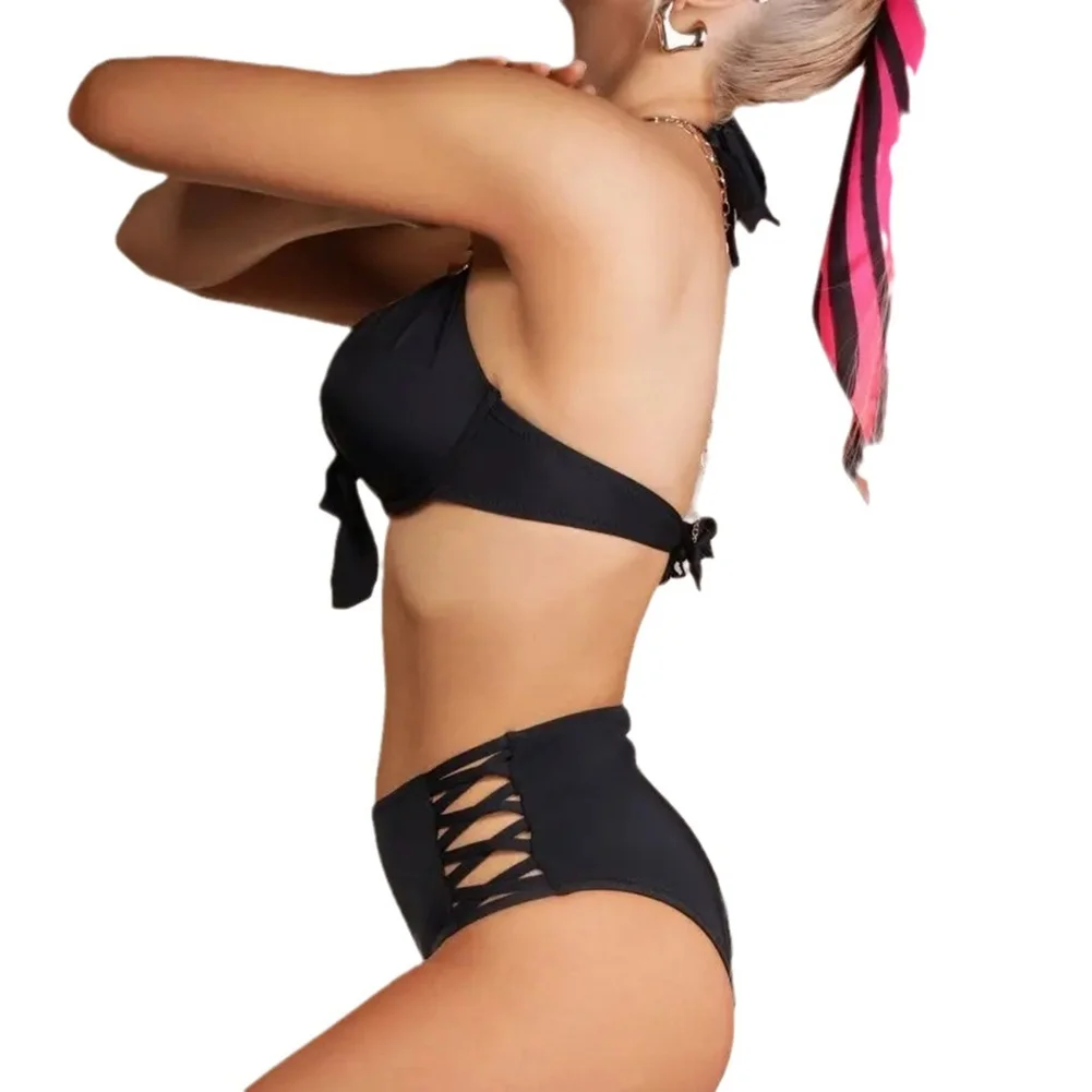 

Женский купальник-бикини M L с вырезами, однотонный, облегающий, с ажурными вставками