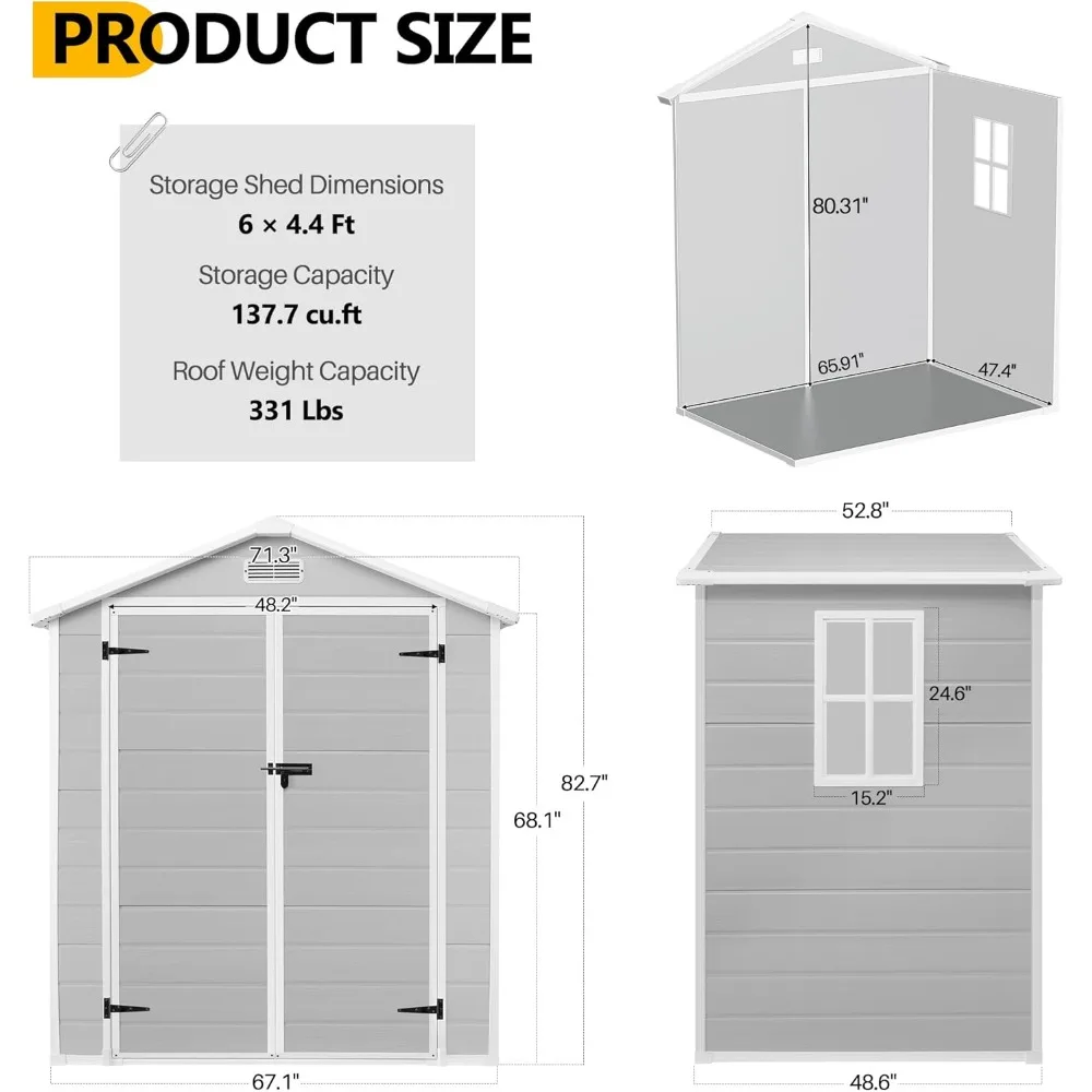 6 X 4 FT Outdoor Storage Shed with Floor, Side Window, Lockable Door, Front & Rear Vents, Resin Plastic Storage Shed