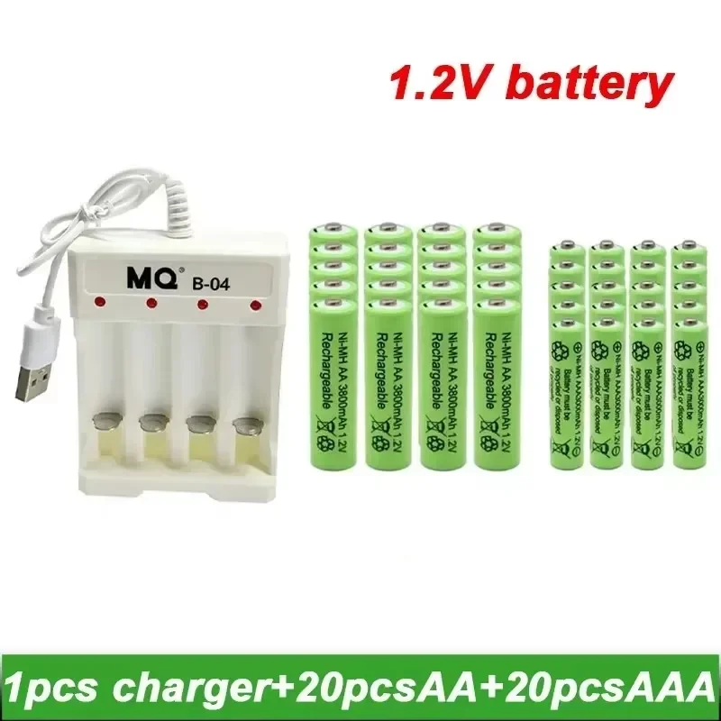 Batteria ricaricabile da 1,2 V AA 3800 mAh NI-MH + AAA 3000 mAh + NUOVO caricabatterie AA Batteria ricaricabile Batteria AA da 1,2 V NI-MH