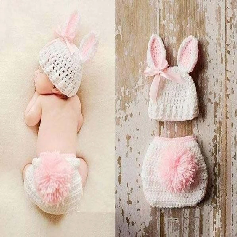 Newborns Props Photography Crochet Baby Hat Rabbit Handmade Props Newborn Baby Bonnet Infant Newborn Studio Photo Session Prop