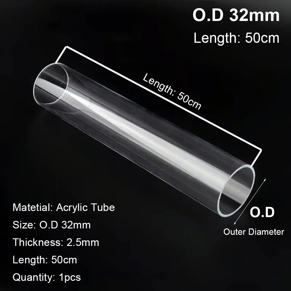 1Pcs Durable Clear Transparent Acrylic Tube 20/50cm DIY Fish Tank Pipe O.D 16/20/25/32/40/50mm Pipe Fittings Aquarium Supplies