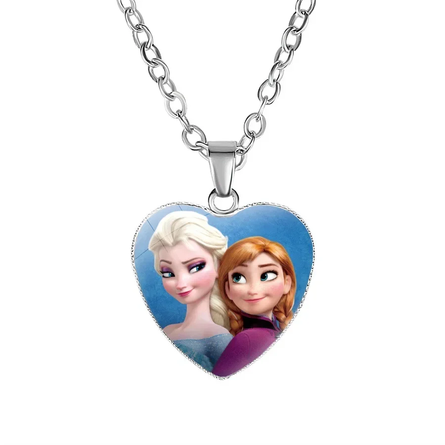 Frozen Necklace Anime Disney Chrildren's Cartoon Elsa Princess Anna Heart Shaped Figure Pendant Girl Accessories Gifts for Kids