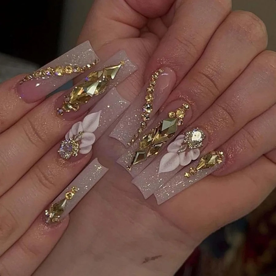 

Pr on Nails False Nails Fake Nails Crystal Gem Design for Women and Girls