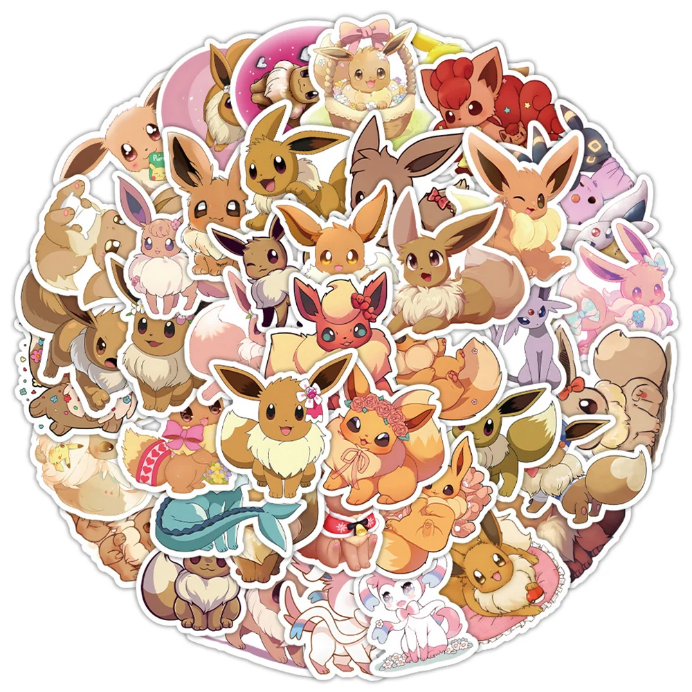 10/30/54pcs Cute Anime Pokemon Eevee Stickers Kawaii Decals DIY Phone Case Notebook Vaporeon Flareon Cartoon Sticker for Kid Toy