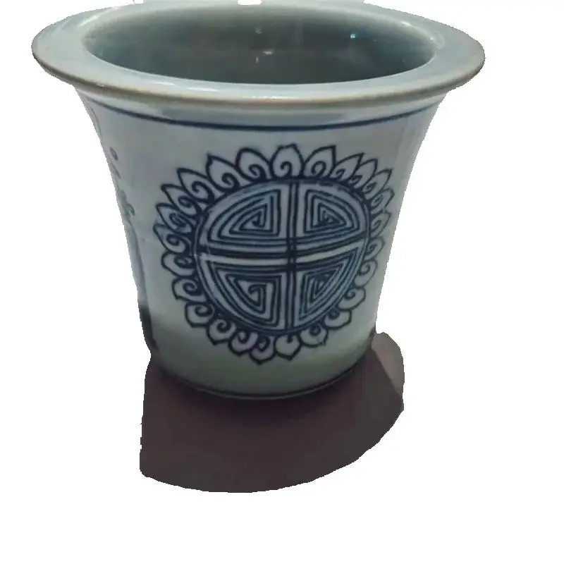 

Chinese Old Blue White Porcelain Flowerpot with Blessing Longevity Pattern Traditional Decorative Planter for Home Garden