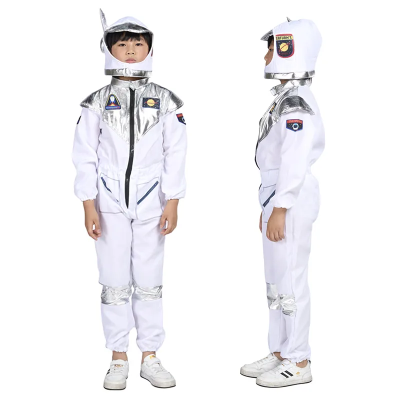 New Year Boy Astronaut Costume White Space Astronaut Cosplay Jumpsuit Kids Halloween Christmas Party Fantasy Dress Up Gift