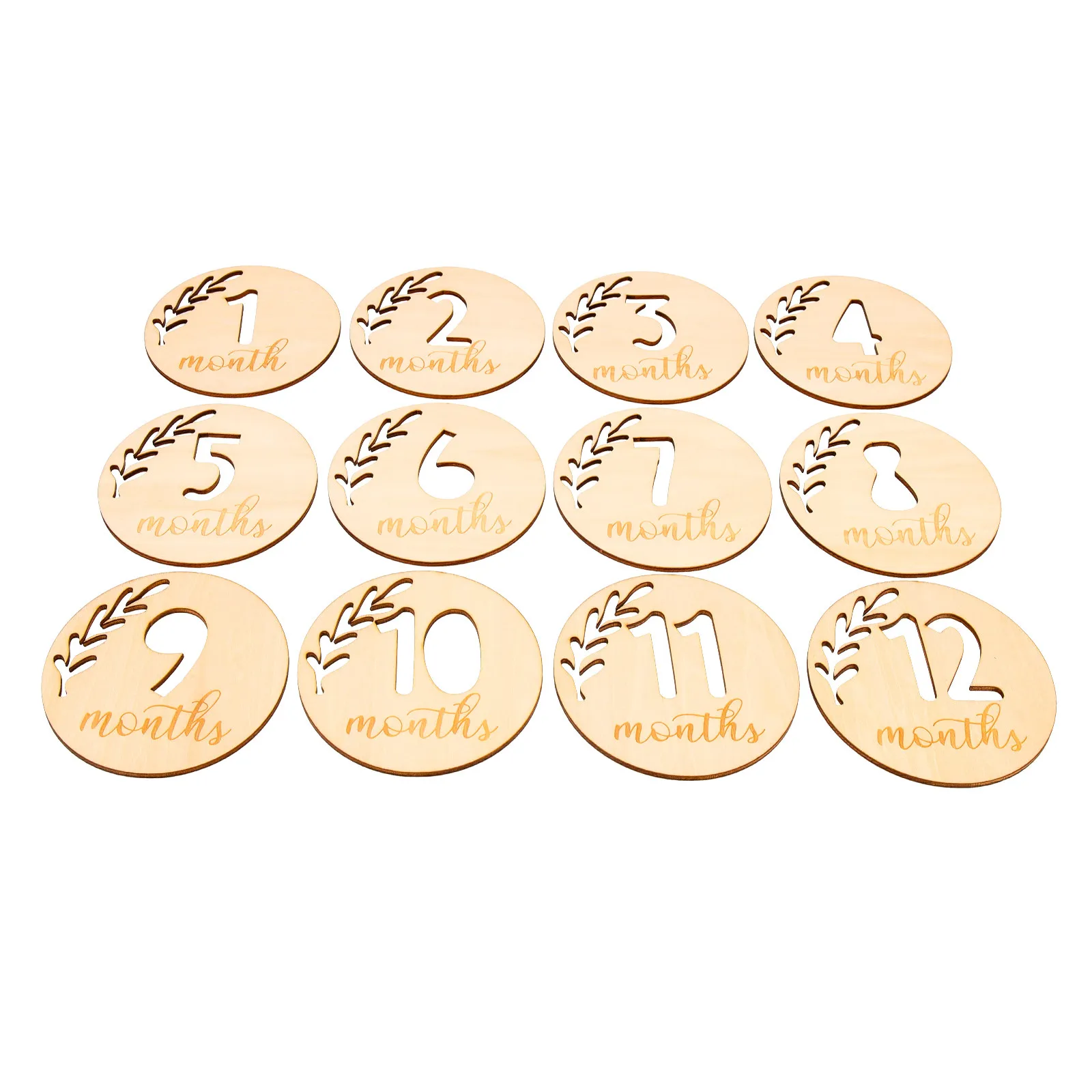 12Pcs Baby Growth Milestone Cards Hollowed Wooden Monthly Blocks Newborn Photo Props Infant Shower Gifts Commemorative Cards