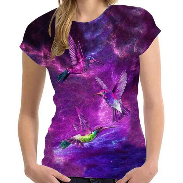 Women's Fashion Hummingbird Colorful 3d T Shirt Animal Short Sleeve Blouses