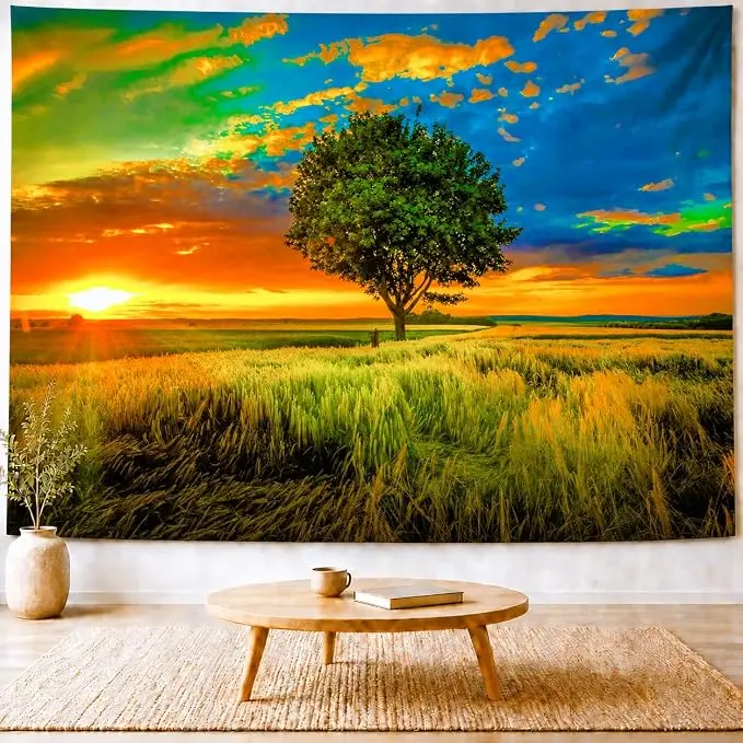 Nature Landscape Tapestry Forest Tree Tapestry Woodland Natural Sunrise Wall Hanging for Bedroom Living Room Dorm Office Decor