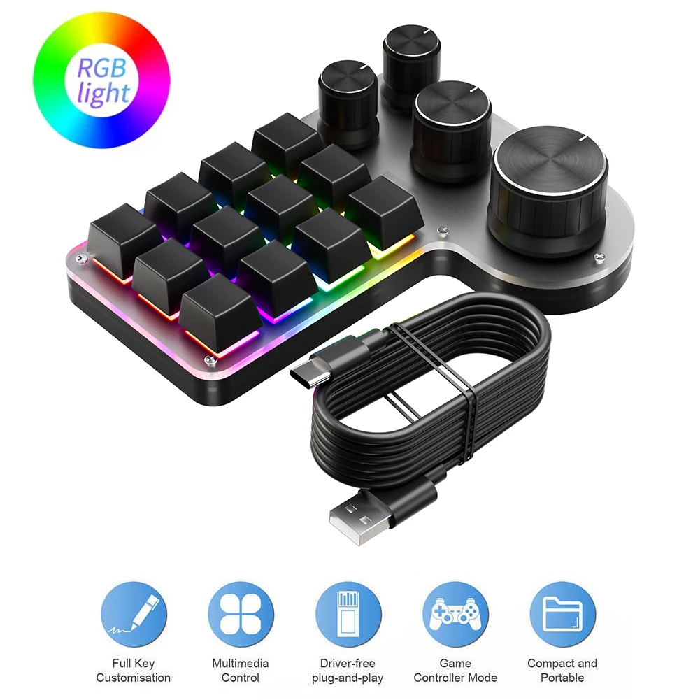 

12 Keys 4 Knobs Mechanical Gaming Keyboard Hot-swap USB Wired/Bluetooth-Compatible Programming Macro Keypad for Gamers/Designers